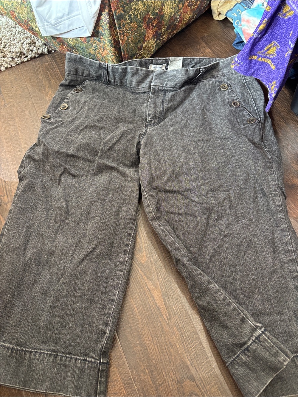 Womens Gray Casual Cotton Blend Capris